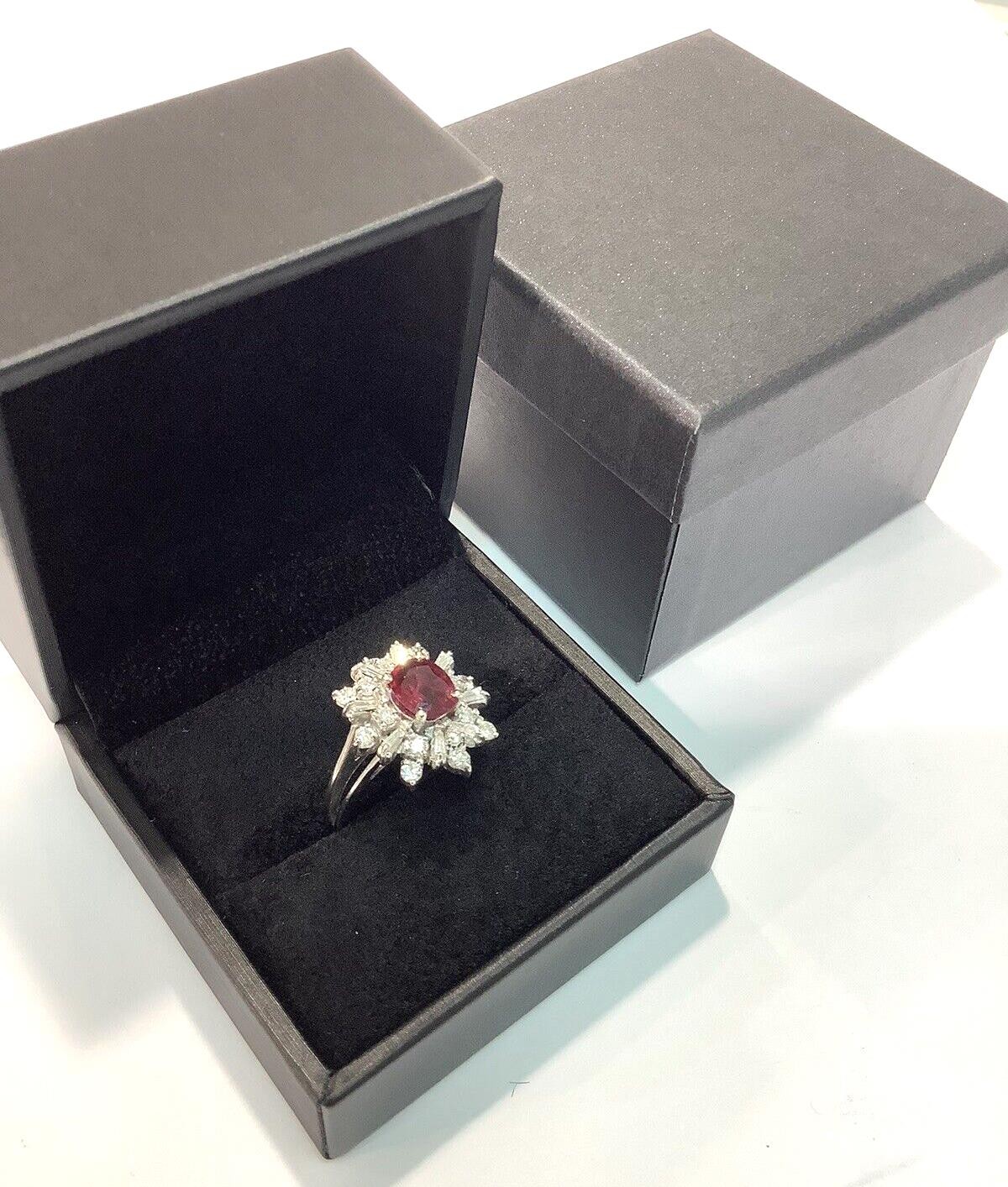 18K White Gold 1.76ctw Oval Ruby & Mixed Cut VS Diamond Cocktail Ring