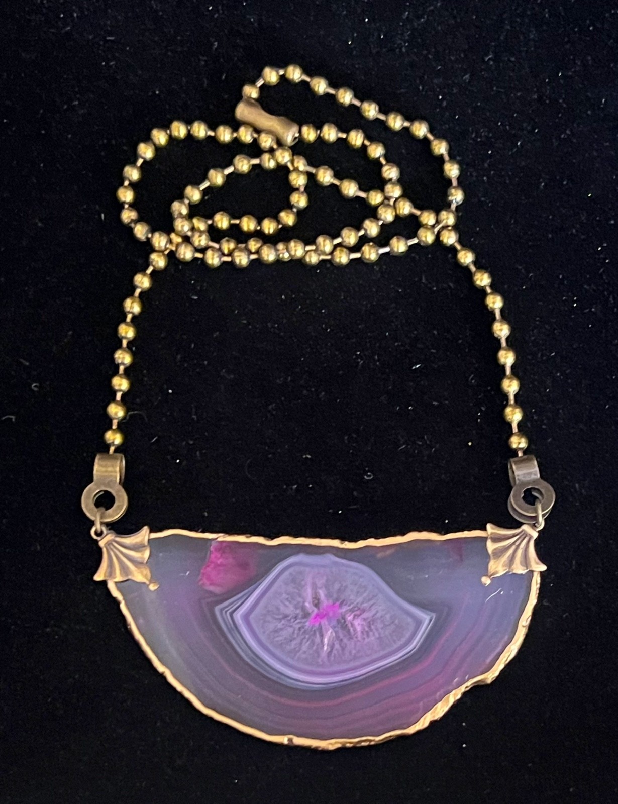 Artisan Necklace Huge Pink Fuchsia Slice Pendant