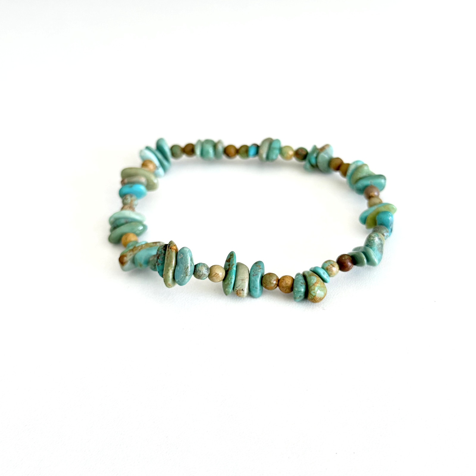 Vintage Turquoise Gemstone Beaded Nugget Stretch Style Bracelet 7.5″