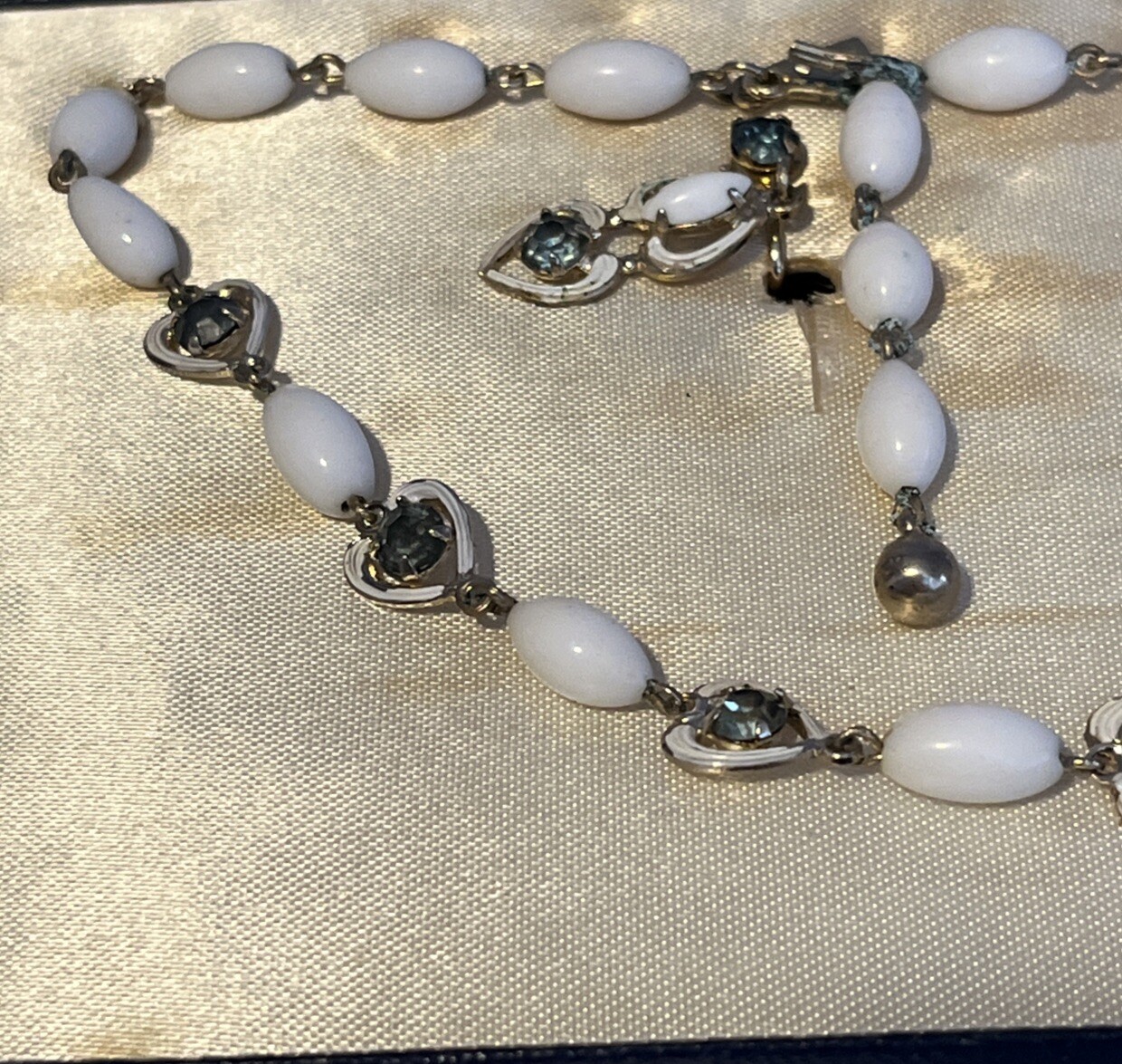 Vtg Jewels Styled by Duane Rhinestone & White Stones Choker Earrings 50s Boxed