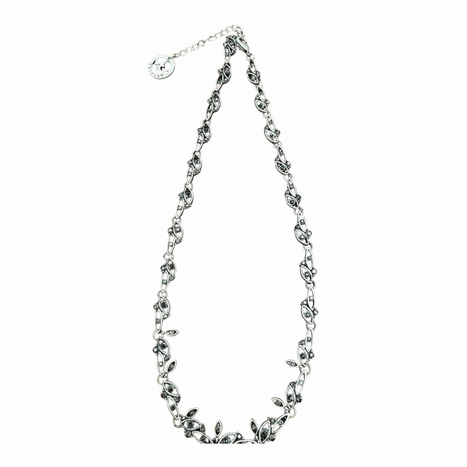 Crown Trifari Necklace Silver Tone With Marcasite 15.5 in – 17.5 in Adjustable