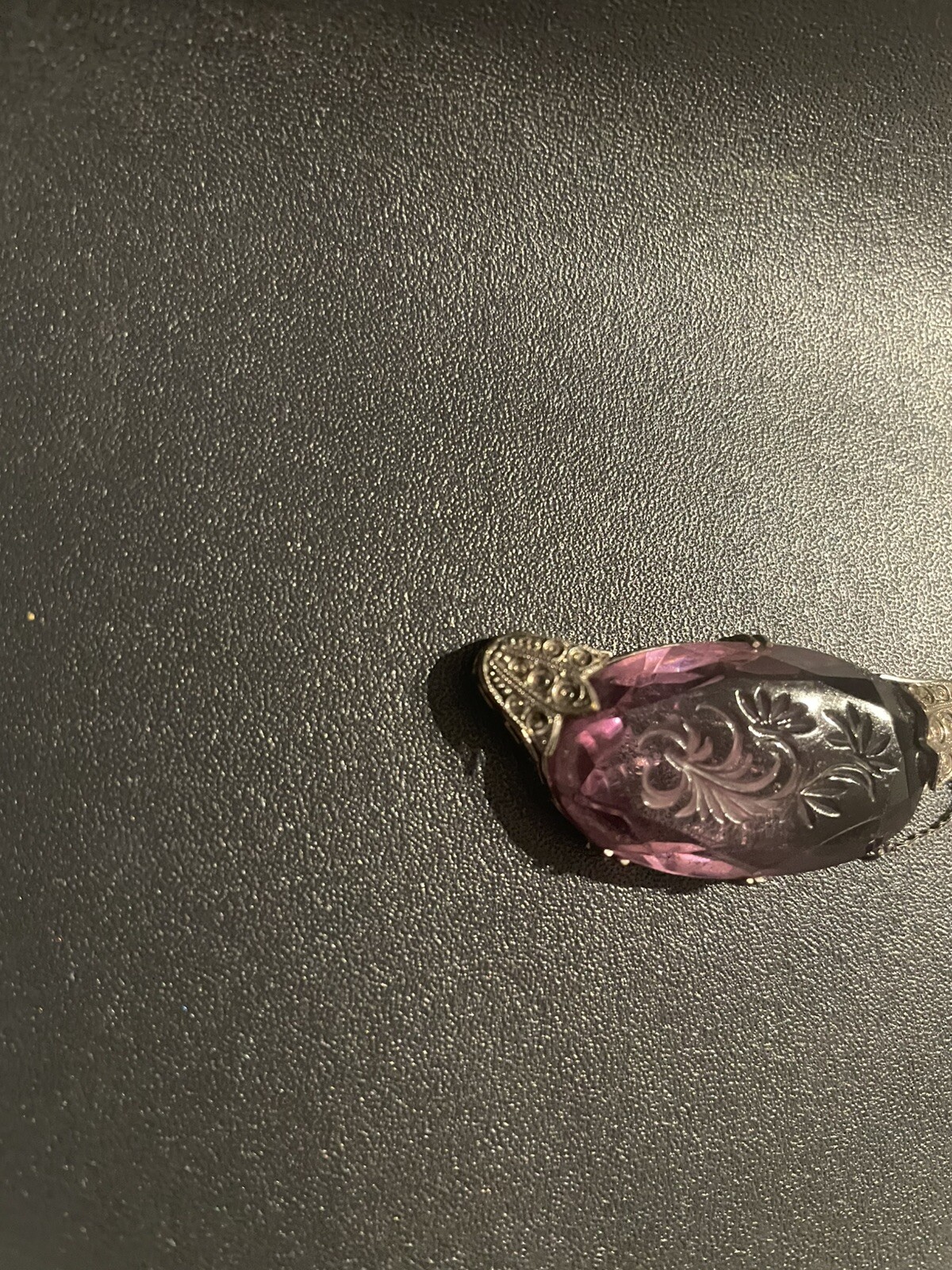 Vintage Czech Art Deco Antique Amethyst Glass Pendant only Flower design