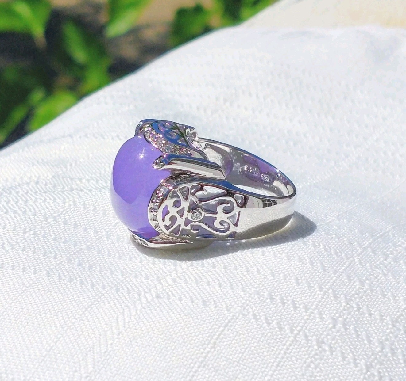 J Esposito Lavender Jade Ring 925 Sterling Silver CZ Accents Sz 8