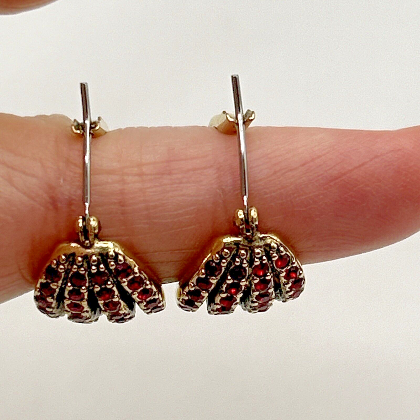 Vintage Monet Gold Plated Disc Earrings Red Crystal Post Earrings Pre/Post 1950