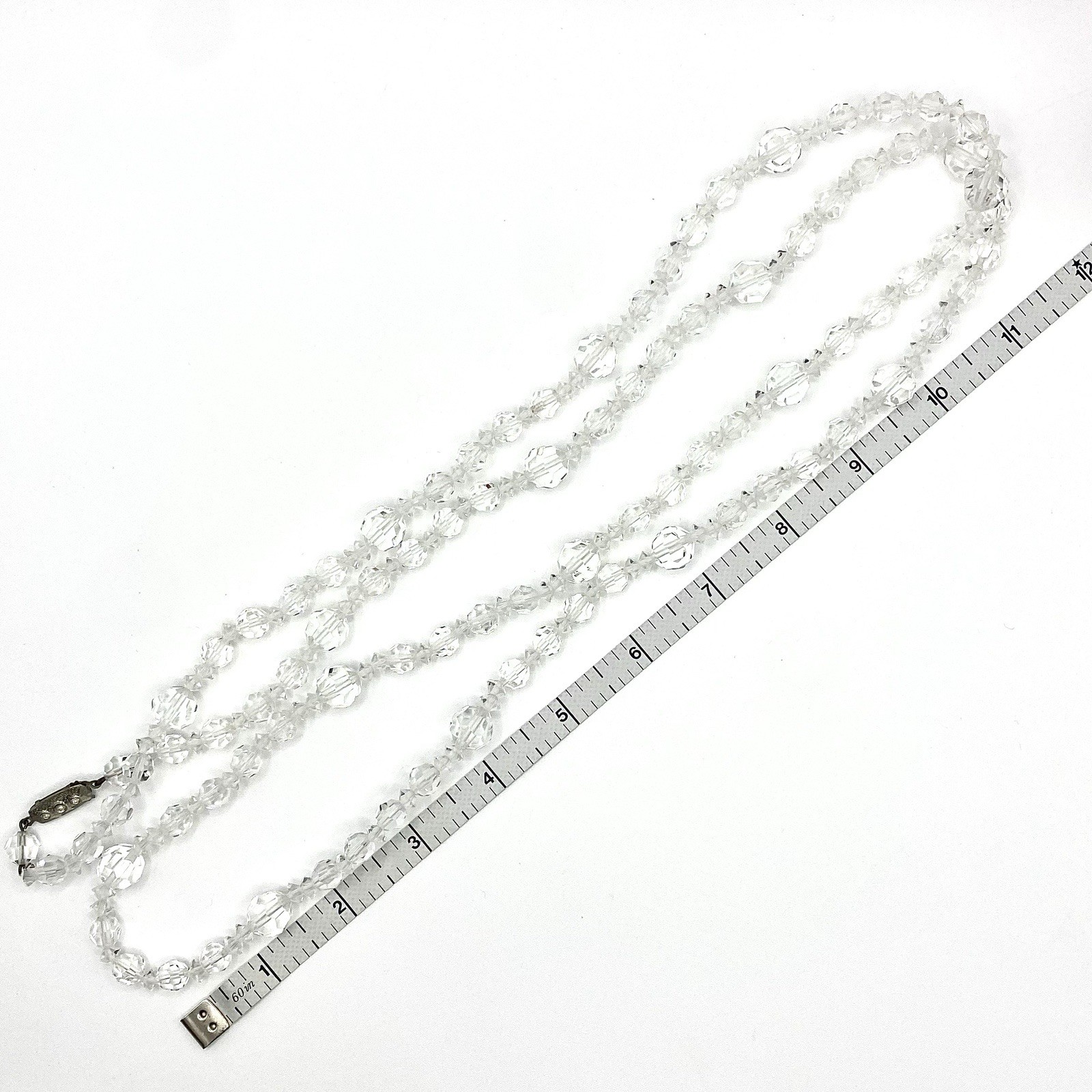 Vintage Long Faceted Crystal Like Rhinestone Beads Necklace AB Clip Ons Earrings