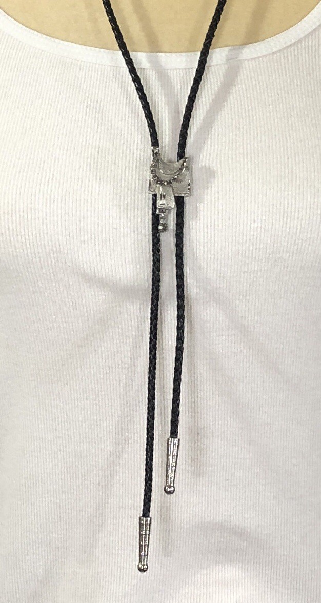 Saddle Bolo Tie Slide Braided Leather Western Rhinestone – Vintage