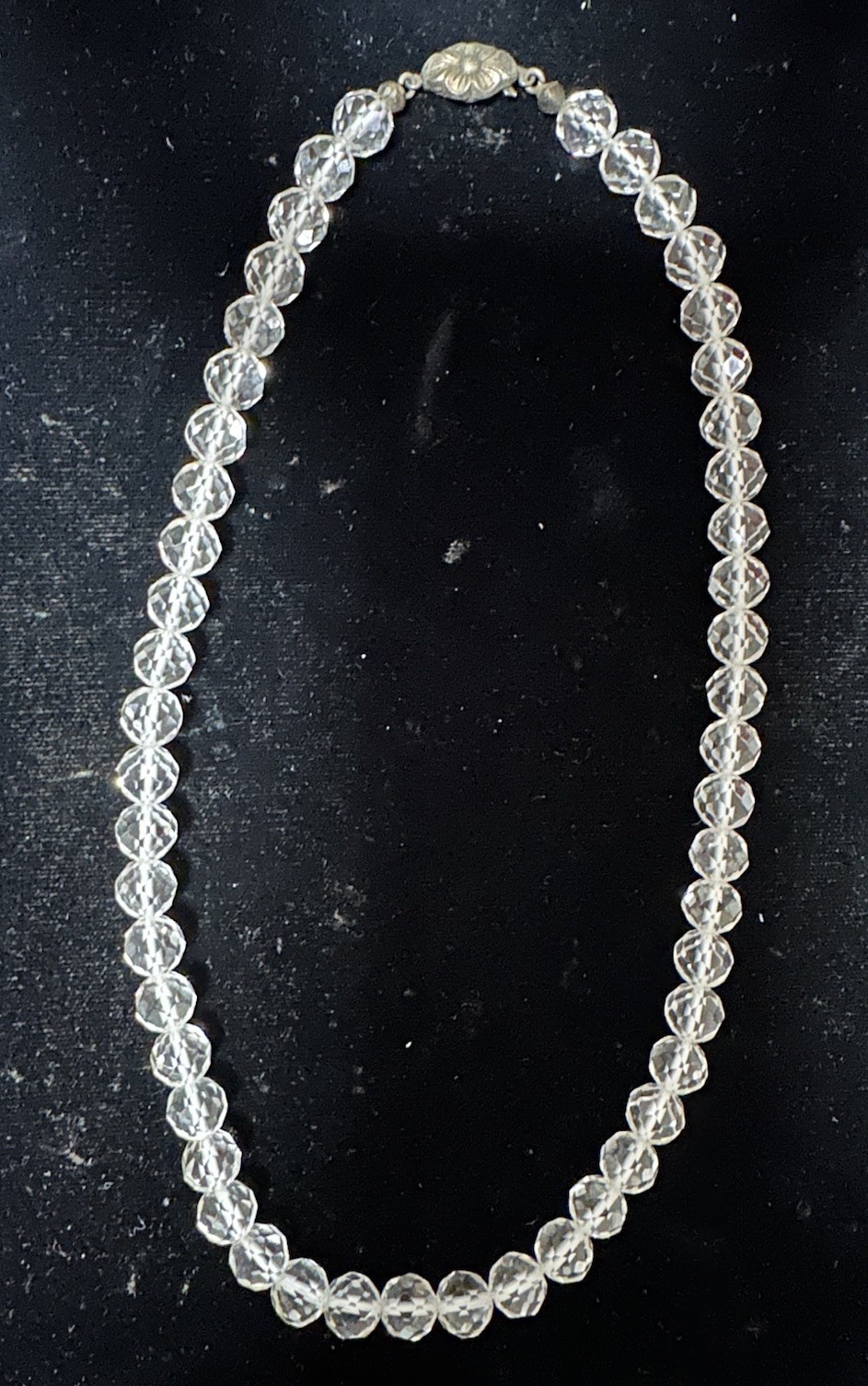 Vintage Necklace Cut Glass Faceted Crystal Beads Sterling Silver Clasp 16”