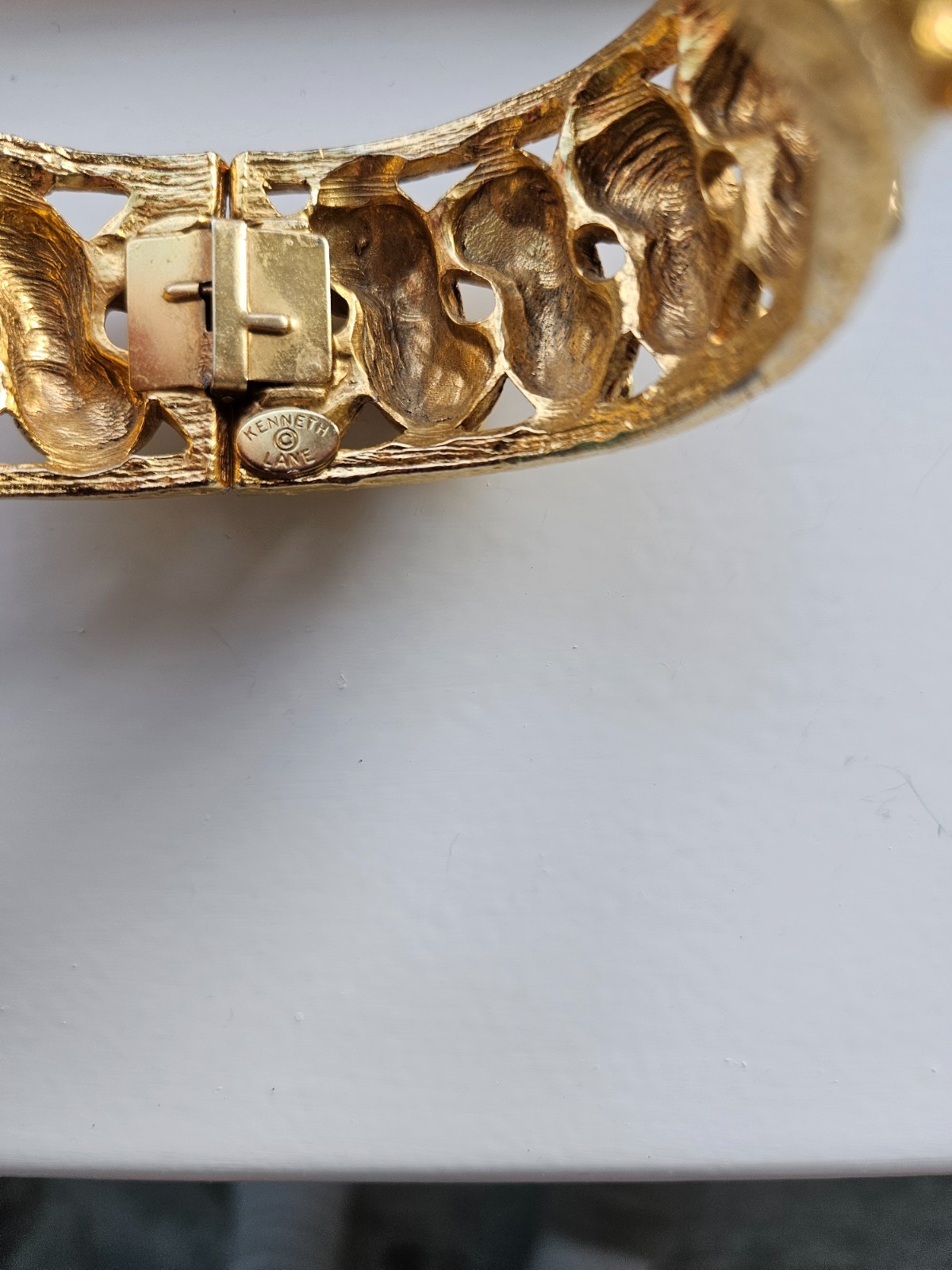 RARE AND VINTAGE KENNETH LANE GOLD BEADED SWIRLS HINGED CUFF BRACELET