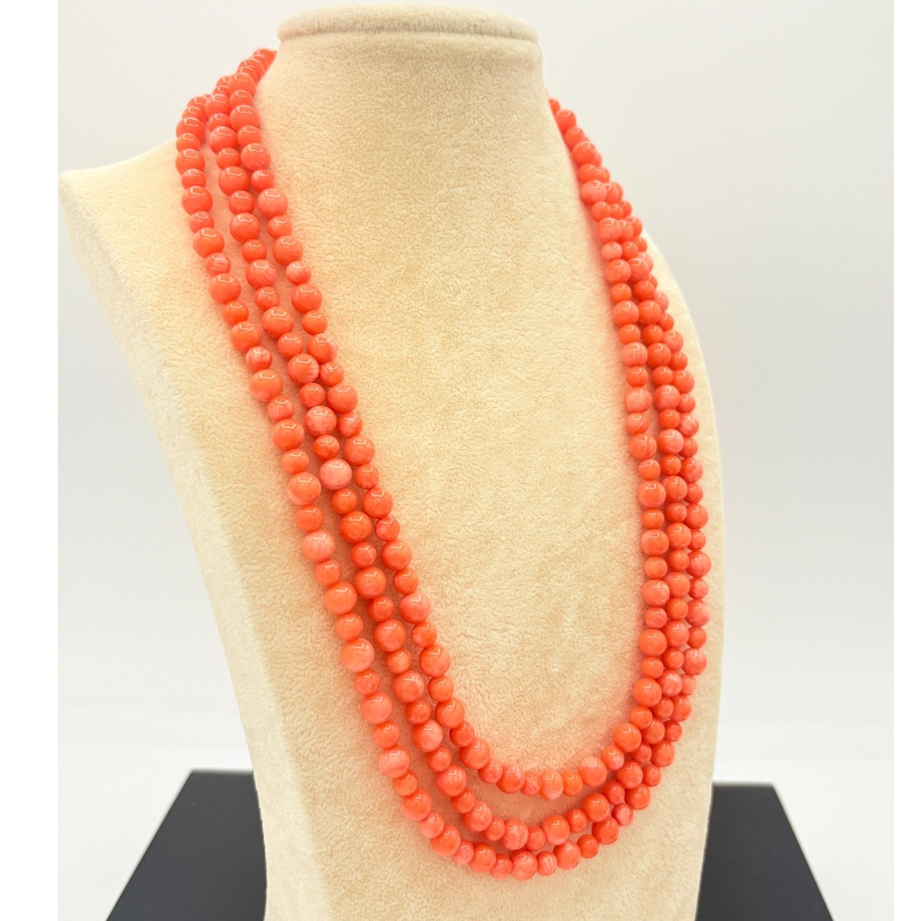 Vintage Genuine Salmon Coral Multi-strand Necklace with 925 Sterling Slide Clasp