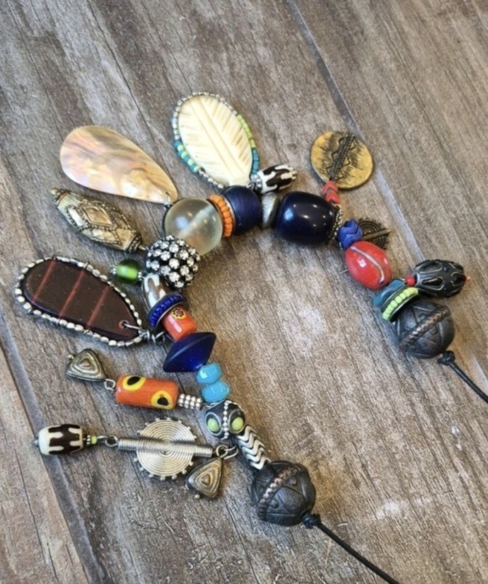Vintage Eclectic Charm Bead Adjustable Length Leather Cord Necklace