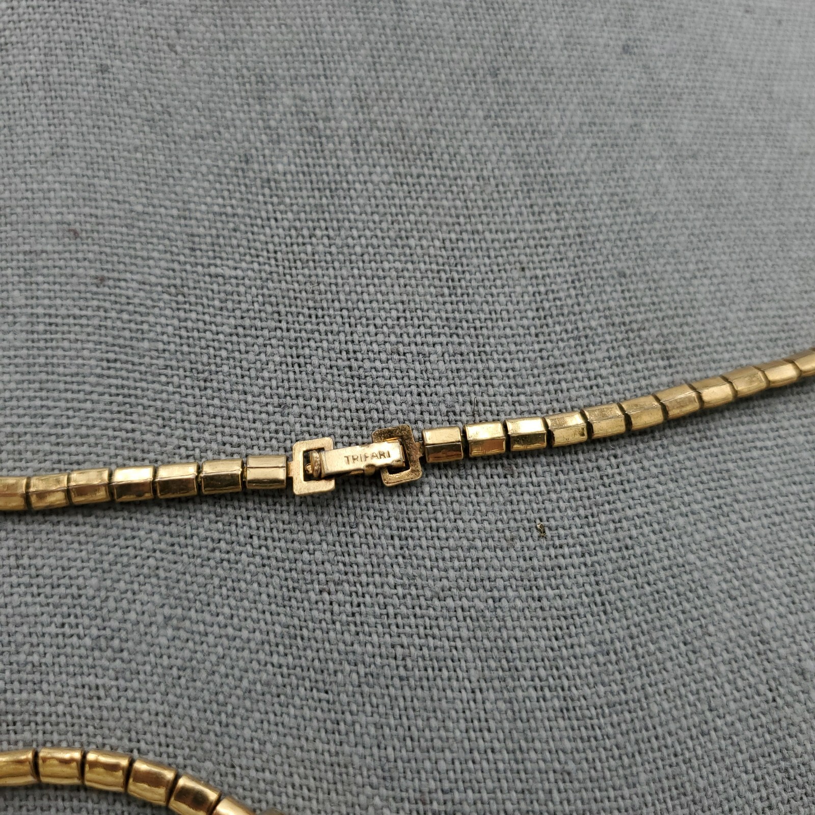 Trifari Alfred Philippe Gold Necklace Clear Rhinestone Lozenge Choker Channel