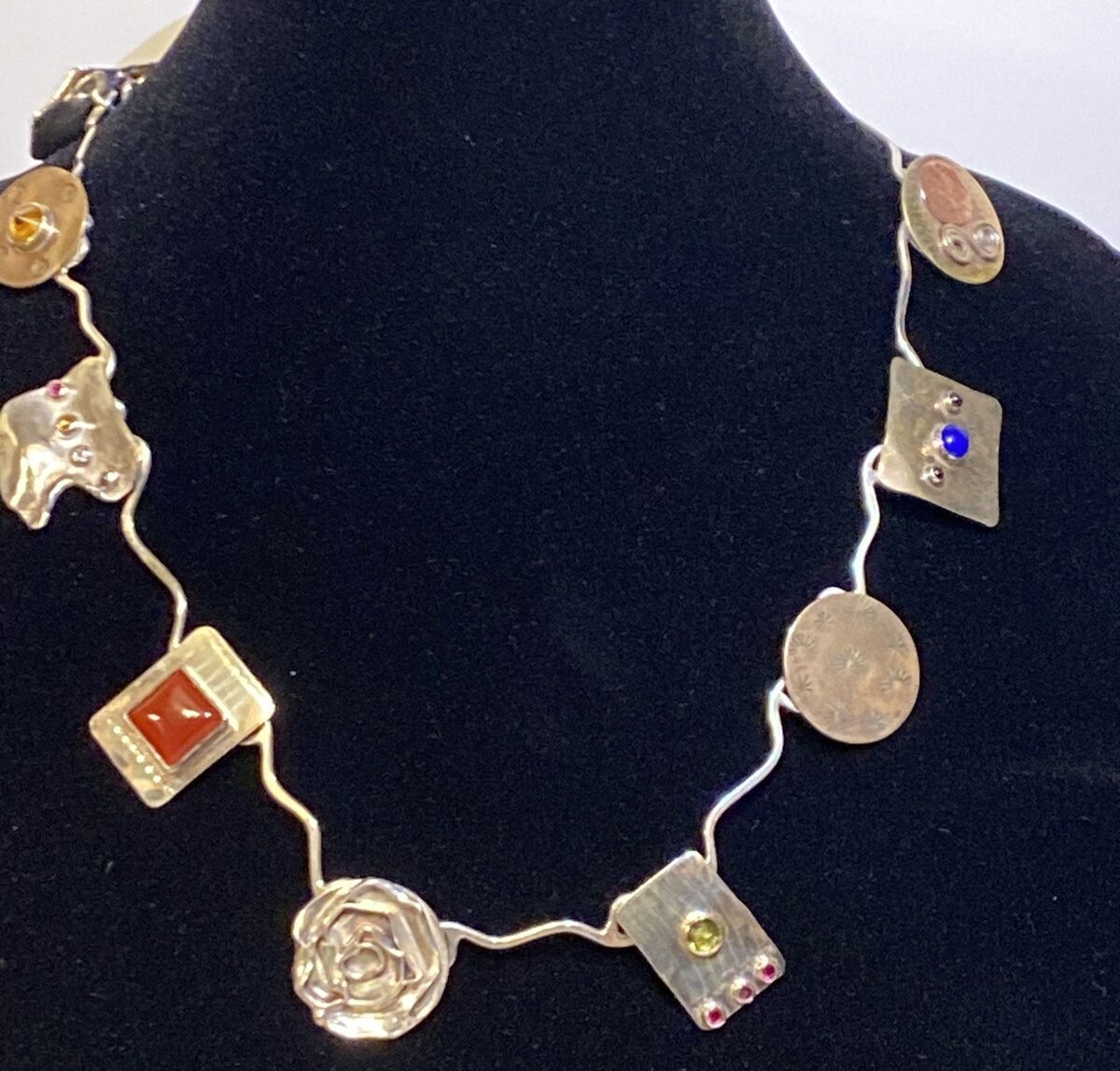 Sherry Tinsman Vintage Sterling Silver 14k Mixed Metal Multi Stone Necklace 22″