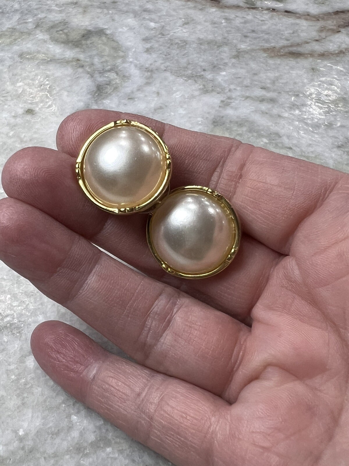 White Stag Faux Pearl Mabe’ Gold-tone Pierced Earrings