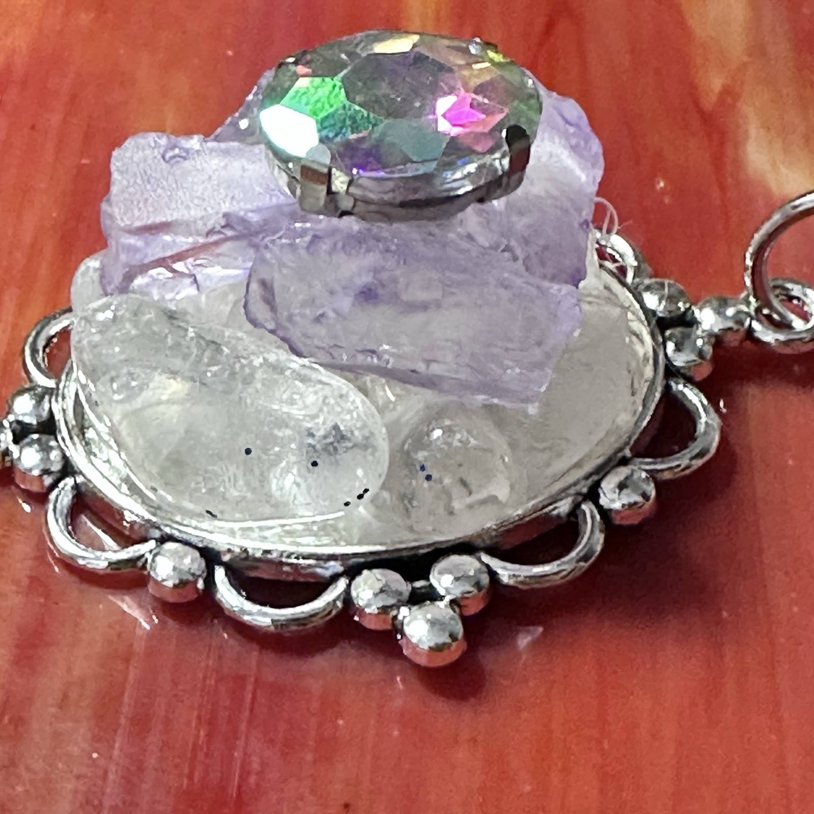ARTISAN QUARTZ PENDANT GLASS BEADED COLLAGE NECKLACE HANDMADE STATEMENT OOAK