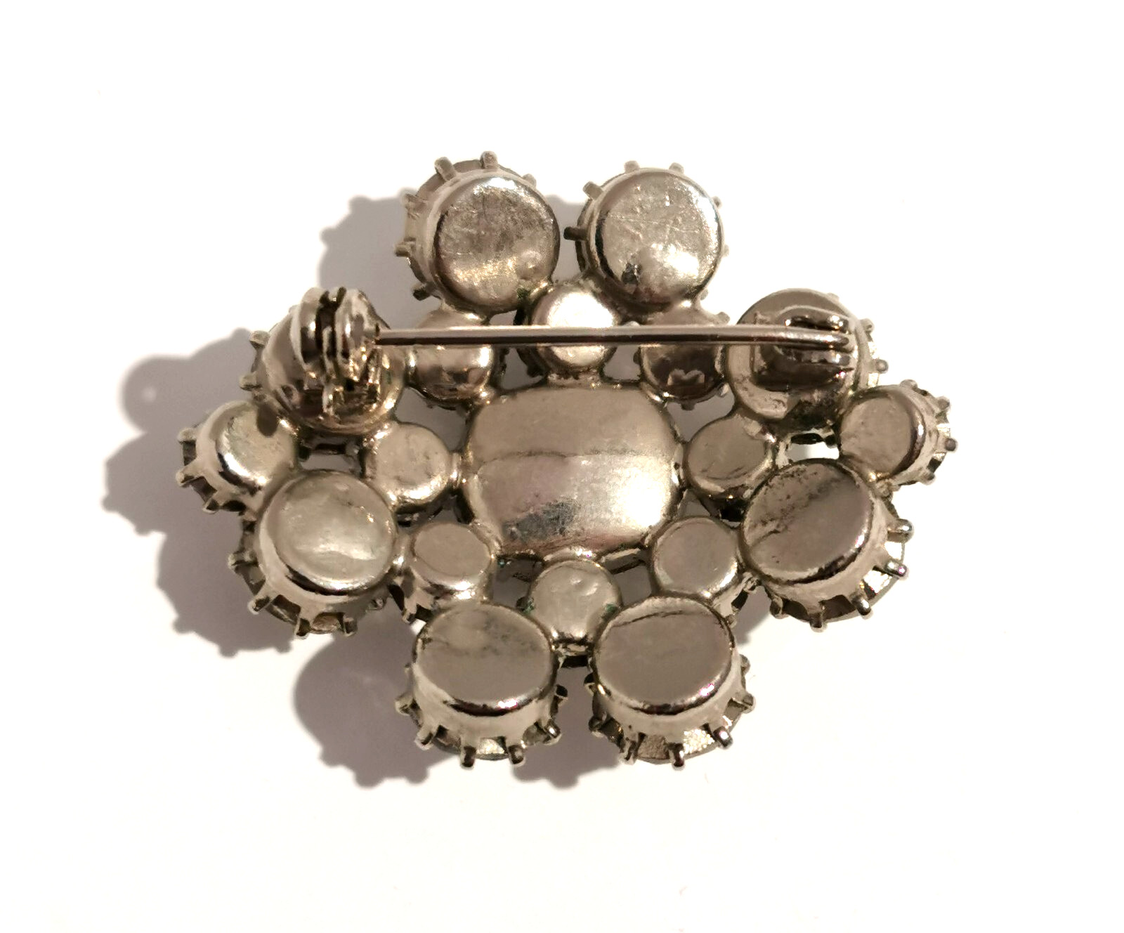 Vintage Czech Brooch Rhinestones White/Colorless Glass Vtg Handmade Beautiful