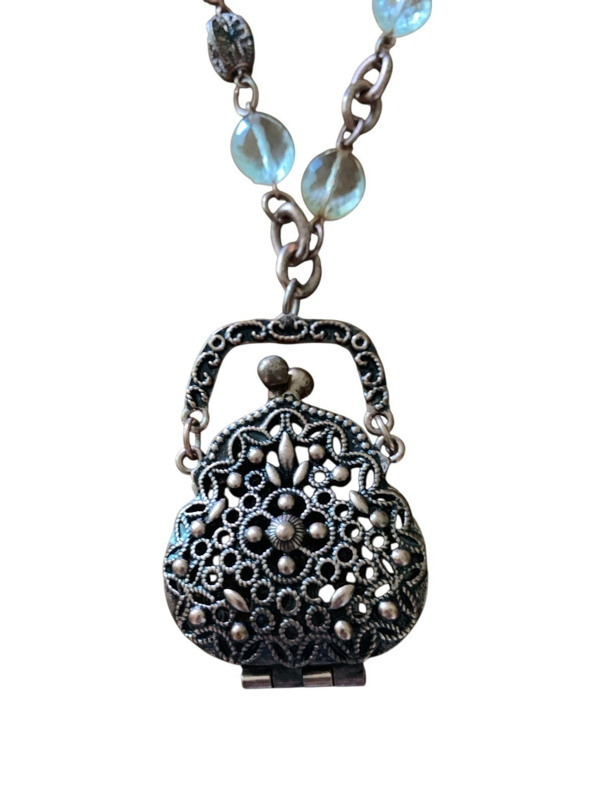 VTG 1928 Brand Copper Tone Purse Locket Pendant Necklace Victorian Fairycore