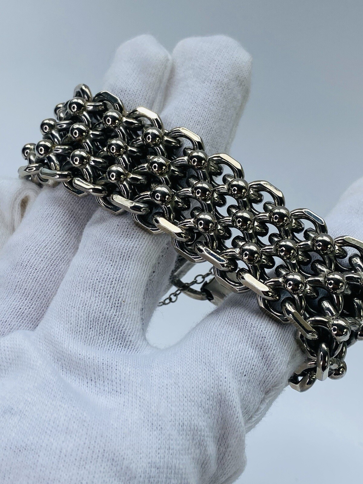 Vintage Cathé Cathe Chunky Silver Tone Heavy Brutalist Ball & Chain Bracelet