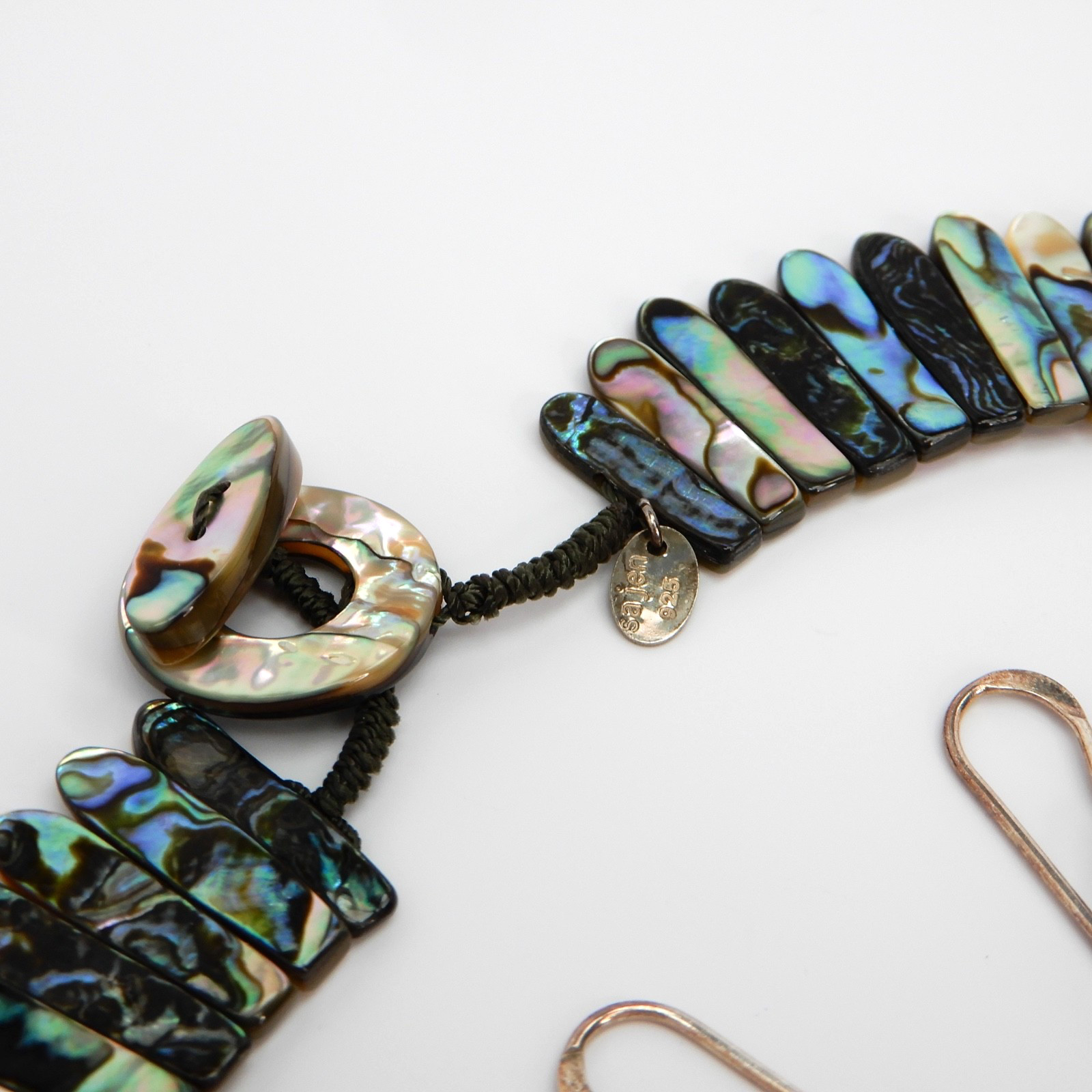 SAJEN Abalone Mother-of-Pearl MOP Necklace Reversible Choker Graduated Spike Bib