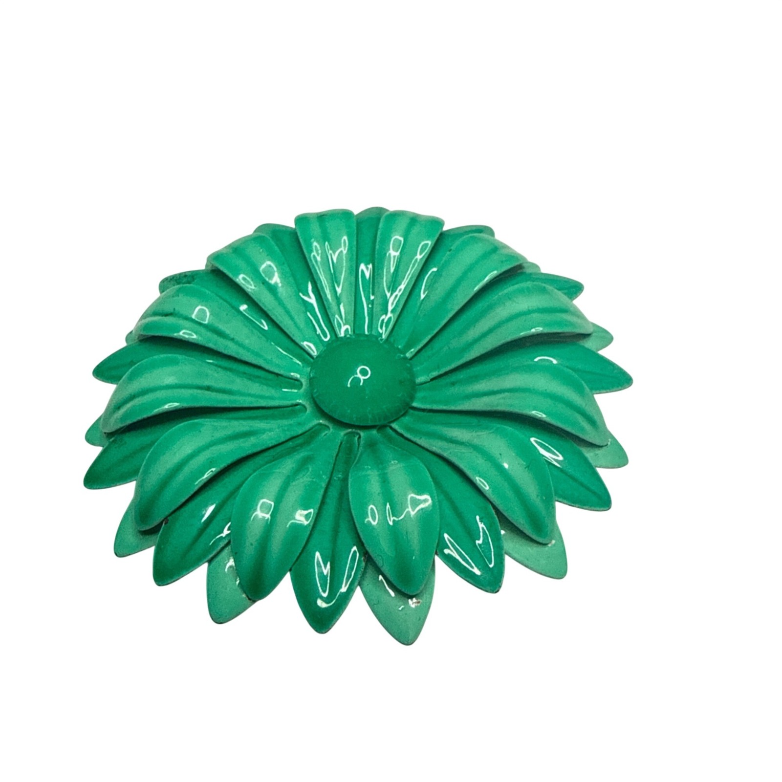Vintage Green Enamel Flower Brooch Daisy Retro Mid Century Costume Jewelry Pin