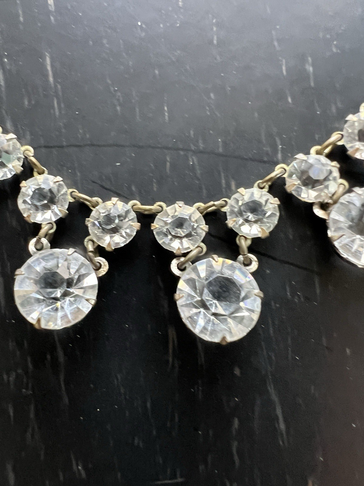 Antique Art Deco Open Back Crystal Riviere 15.25” Festoon Necklace Silver Tone