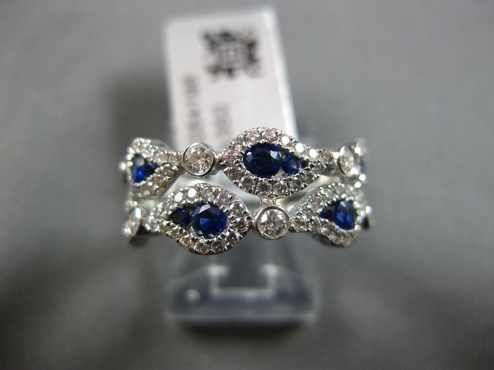 WIDE 1.53CT DIAMOND & AAA SAPPHIRE 18K WHITE GOLD MULTI LEAF 3/4TH ETERNITY RING