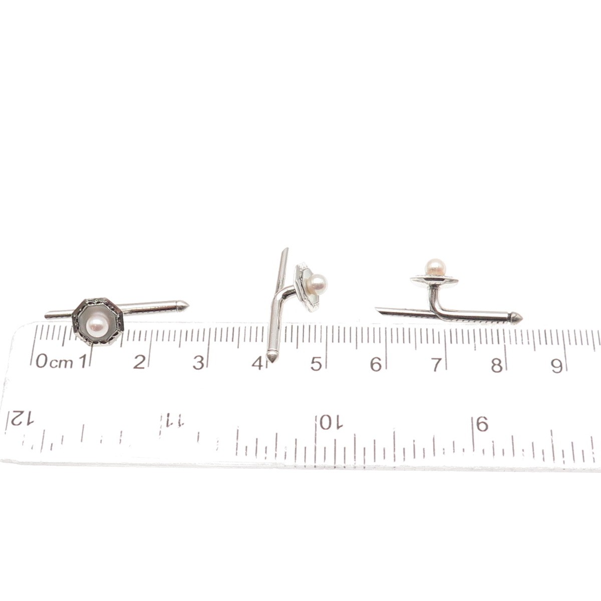 Mikimoto 925 Sterling Antique Japan Real Akoya Pearl SET of 3 Tuxedo Shirt Studs
