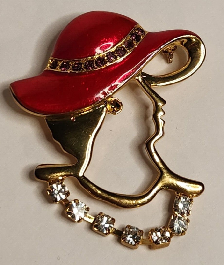 Beautiful Red Hat Lady Brooch Pin