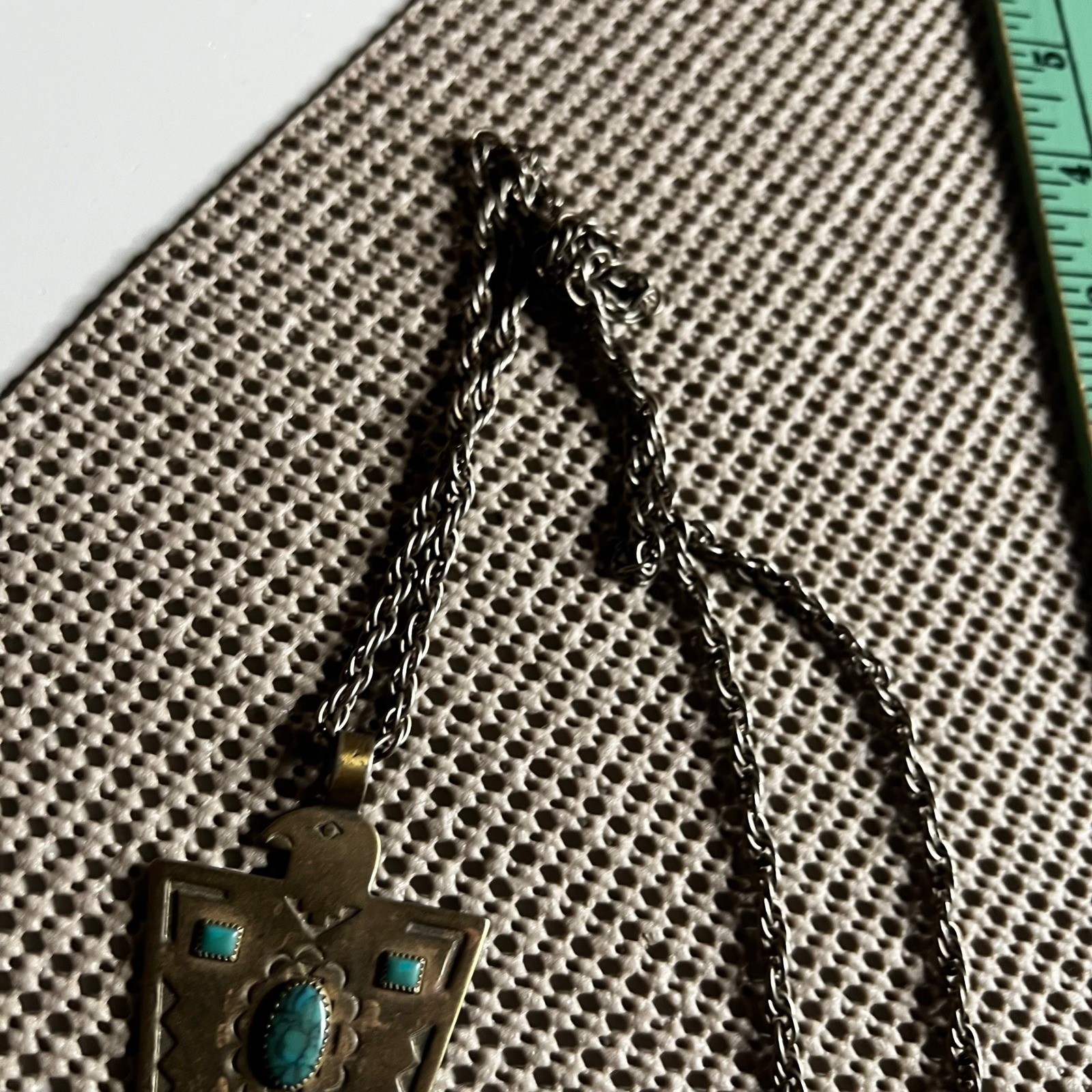 Vintage Bell Trading Post Thunderbird Necklace Nickel Silver Turquoise Southwest