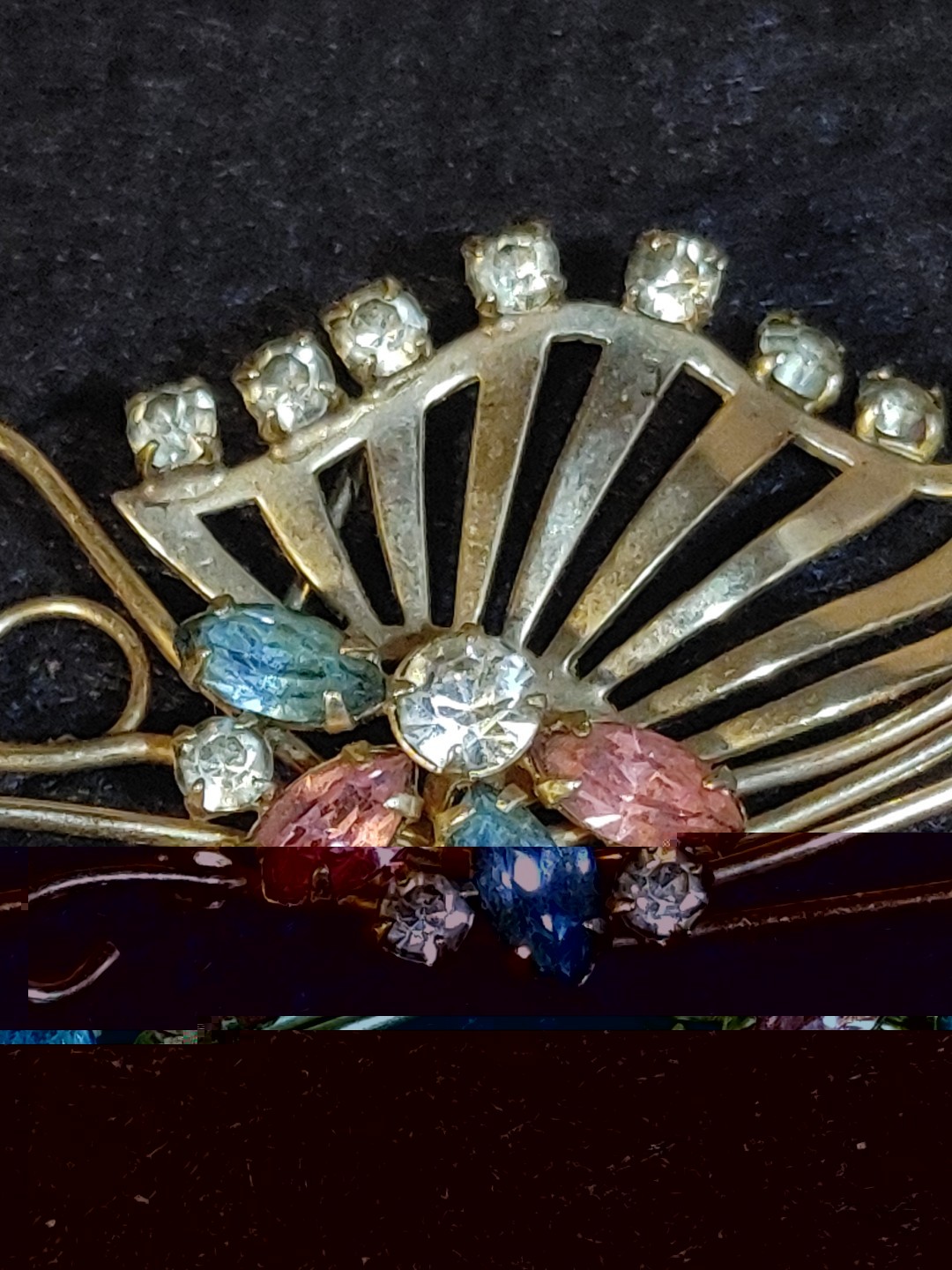 Butterfly Brooch P&F 12k Gold Filled Glass Rhinestones Pink Blue Clear