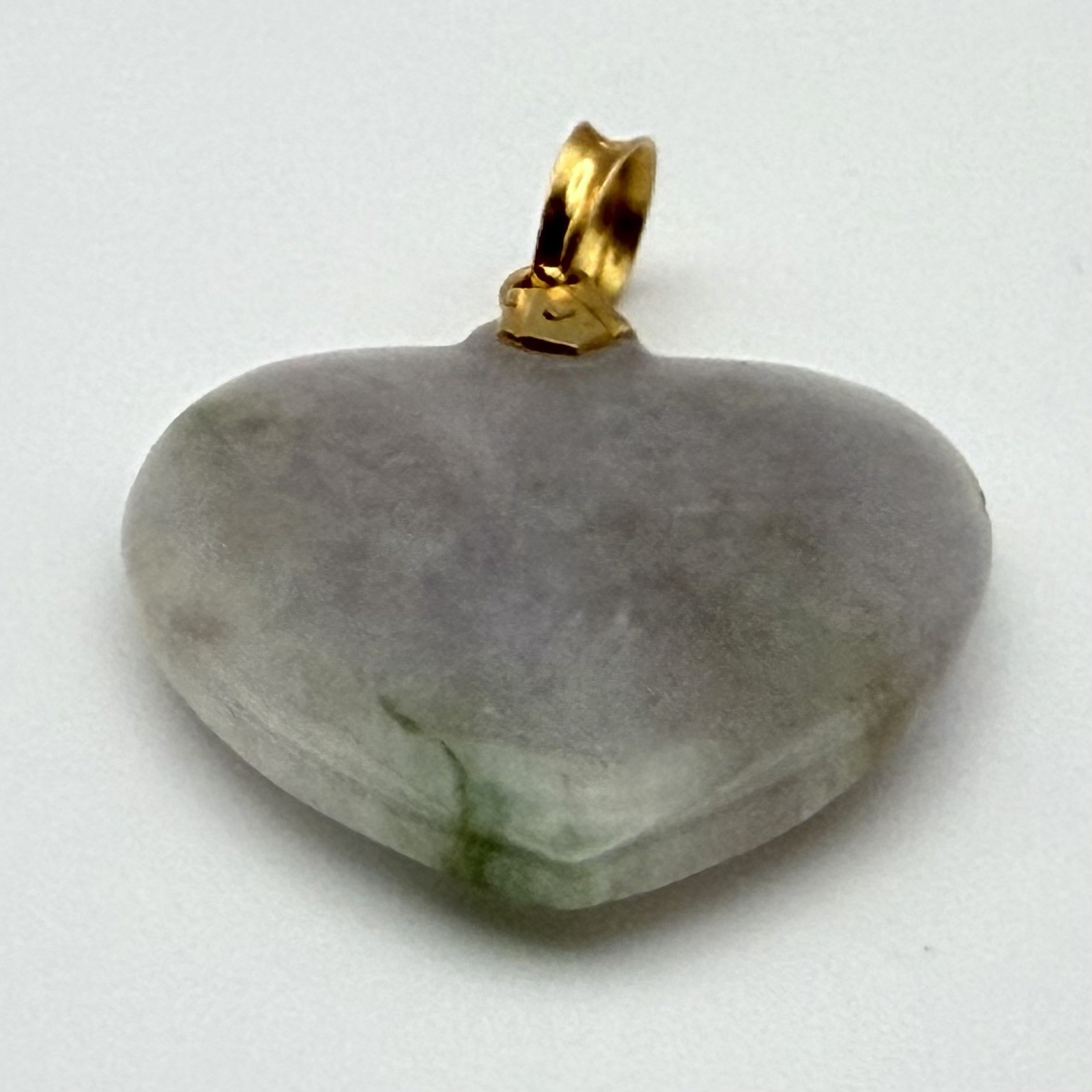 Vintage Jade Heart Pendant 14K Gold Bail Lavender Green Carved Jade Charm