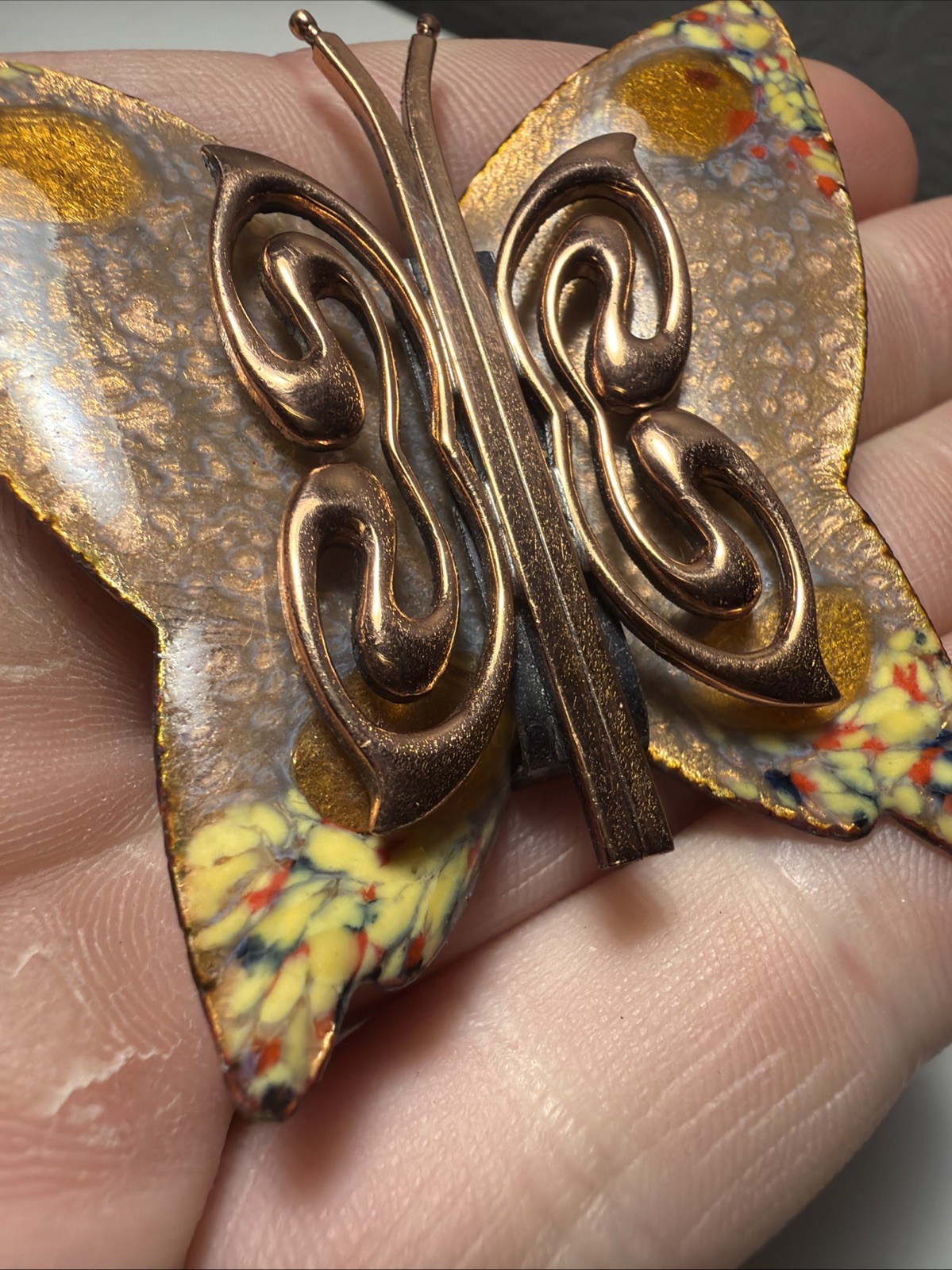 Vintage RARE Collectors 1950s-60s MATISSE Copper with Enamel Butterfly Brooch