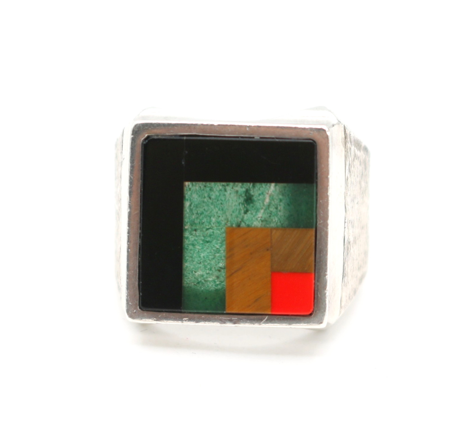 Vintage Taxco Mexico Sterling Silver & Gemstone Stone Inlay Ring 19.63g Sz10