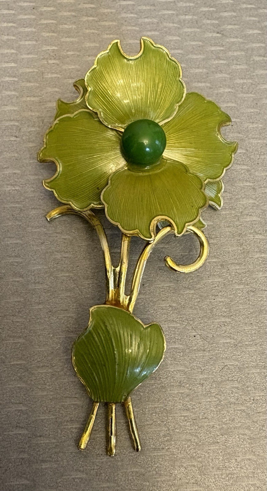 60s vintage Lime Green Enamel Flower Power Brooch Pin Mod Pop Layered W Germany