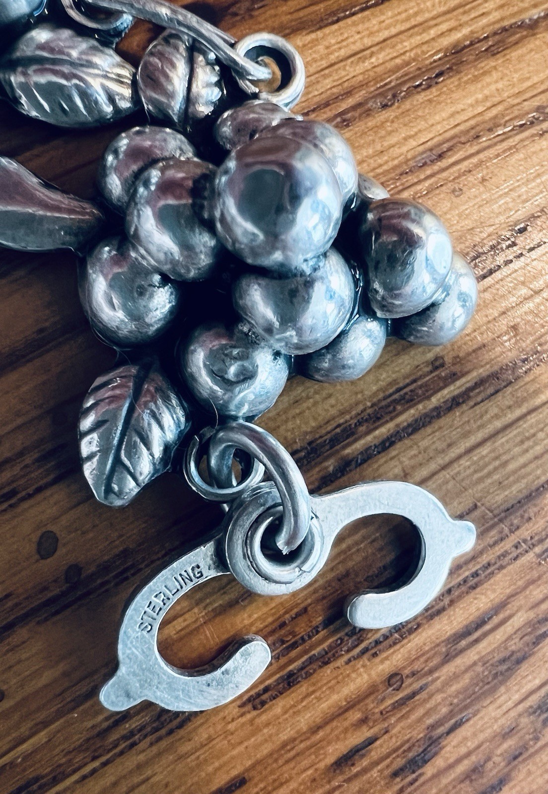 Vintage Sterling Silver Bracelet Grape Clusters 8”