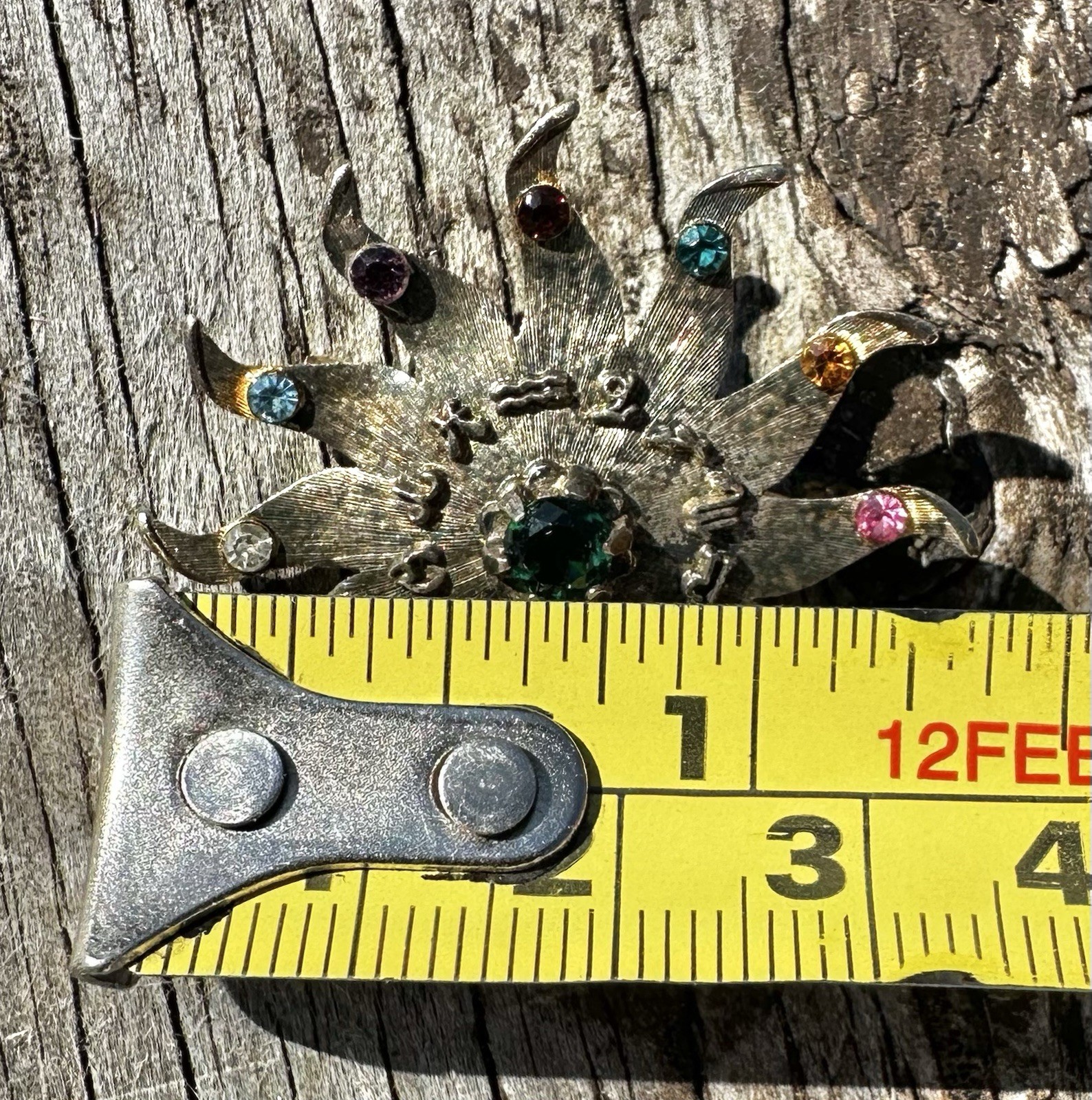 VTG Sterling Silver Brooch Sun Astrology Zodiac Birthstones Pin Month May Stone