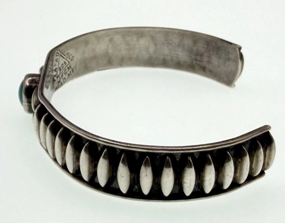 Vintage Plata de Jalisco JFCM Sterling Silver Cuff Bracelet Guad Mex Turquoise