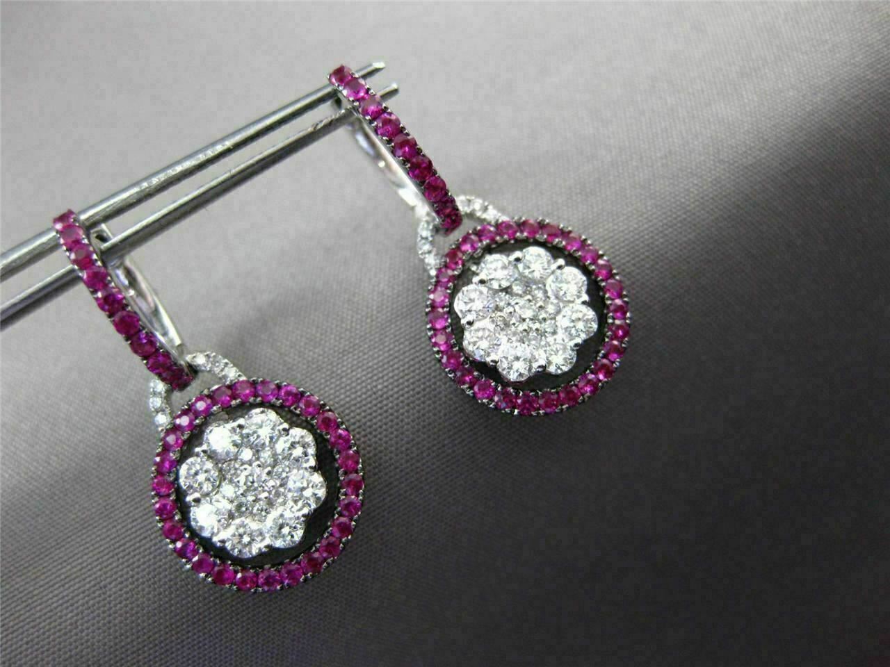 ANTIQUE 1.53CT PINK SAPPHIRE & DIAMOND 18KT WHITE GOLD FLOWER HANGING EARRINGS