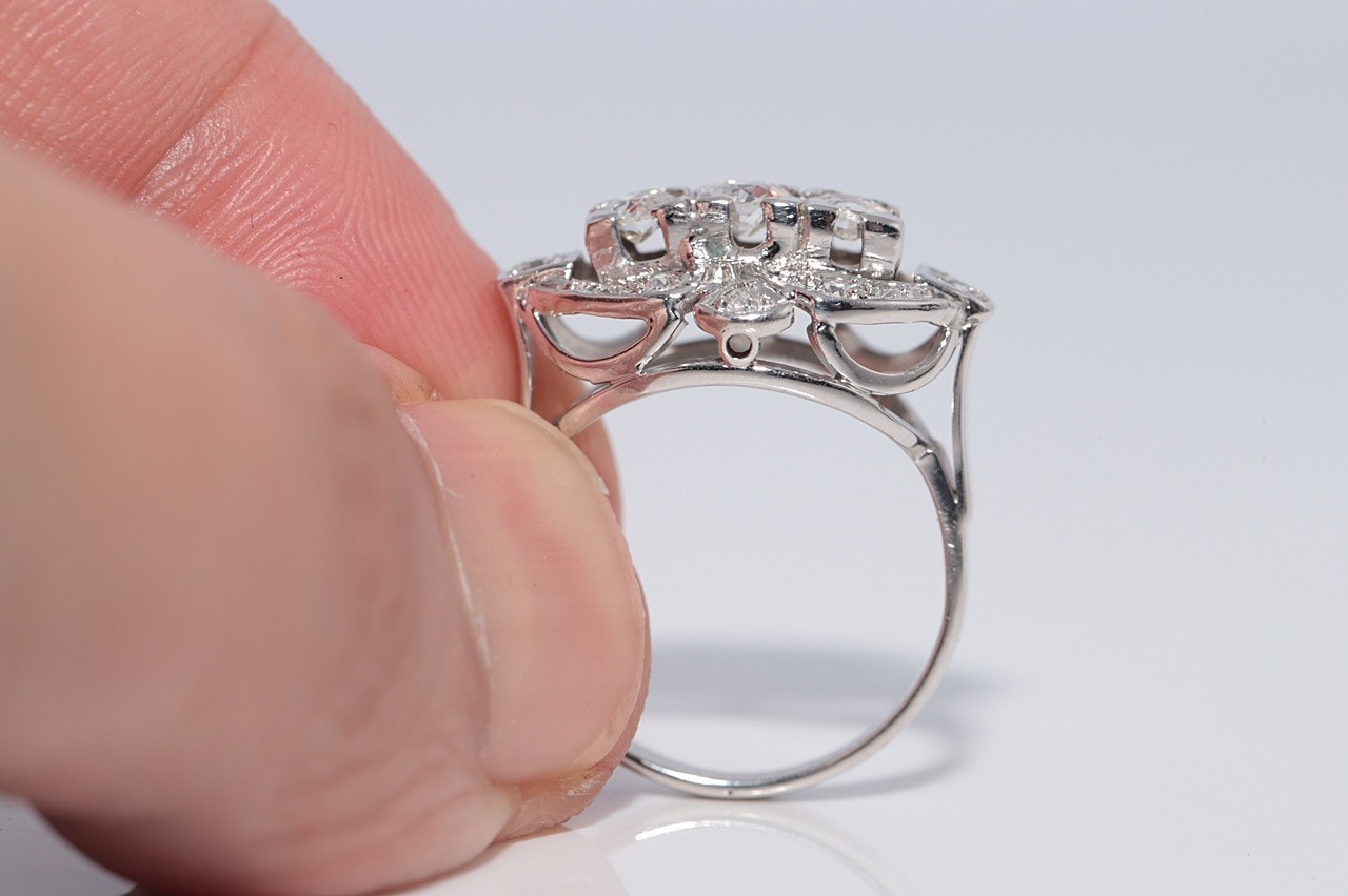 Antique Circa 1920s 14k Gold Art Deco Natural Diamond Decorated Ring