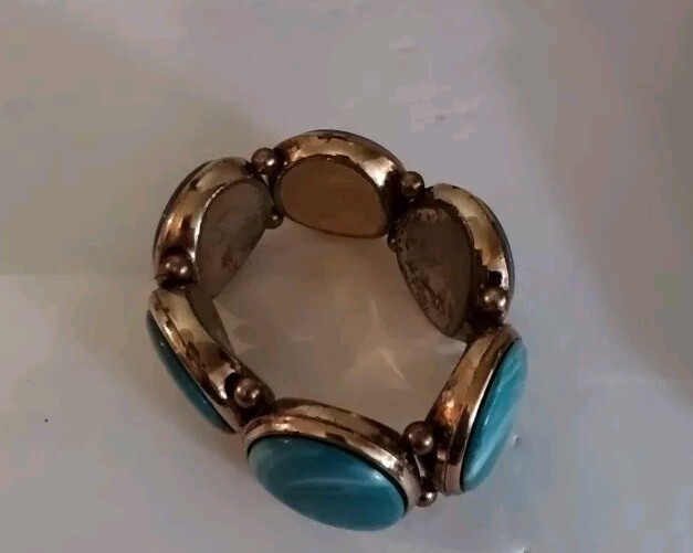 Vintage Intake 7.5 In. Mint Costume Jewelry Gold& FauxTurquoisBracelet