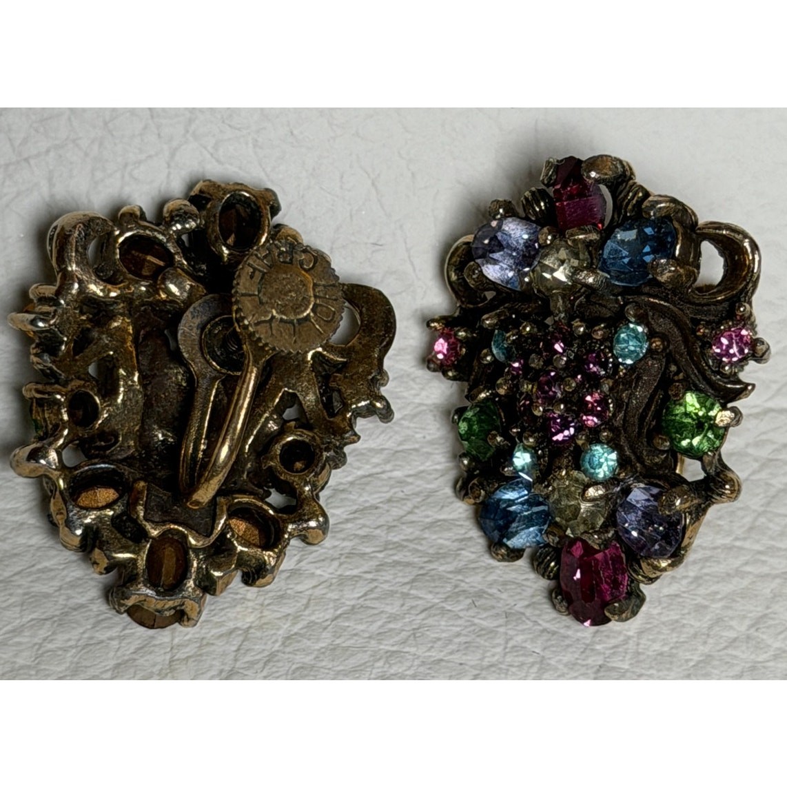 Signed Holly Craft Vintage Multi-rhinestone Earrings