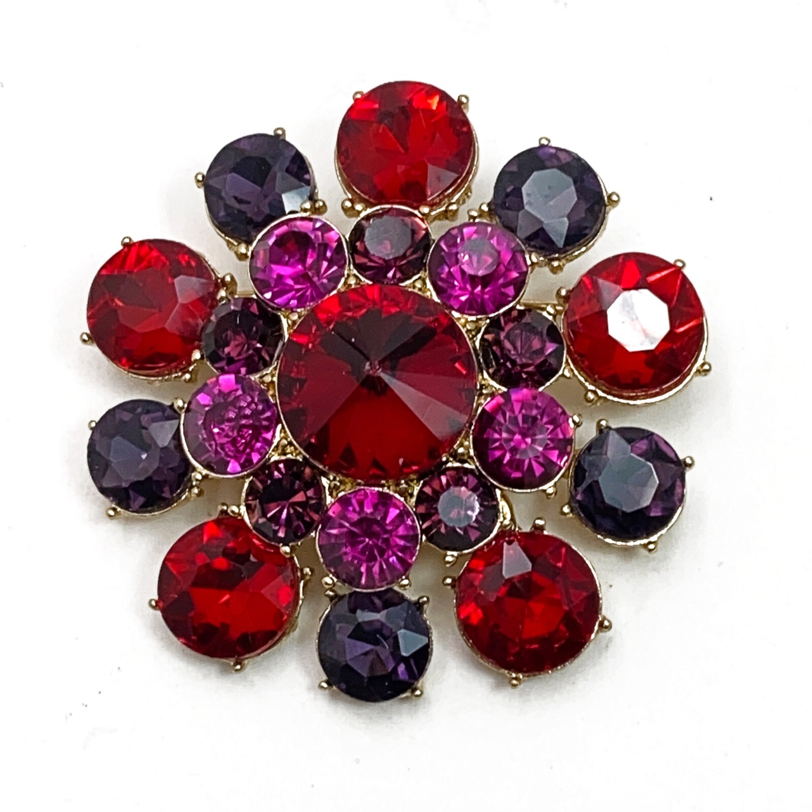 MONET Rhinestone Brooch Pink Purple Red Rivoli Center Vintage Floral Pin