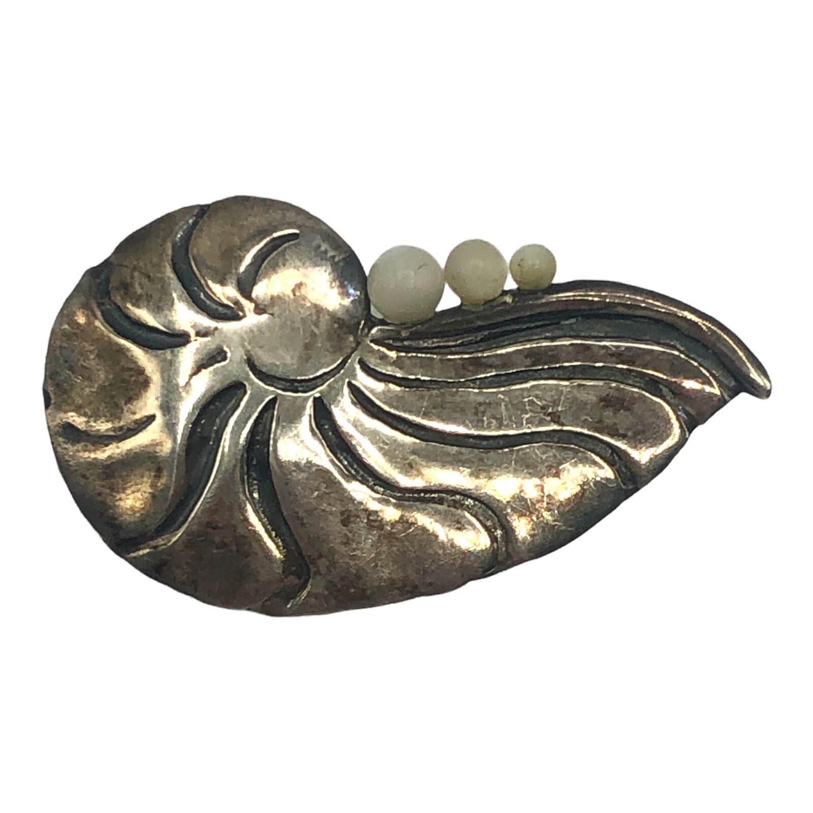 Vintage Greater Metalworks Falls Silver Sea Shell Brooch Mother of Pearl 60s-80s
