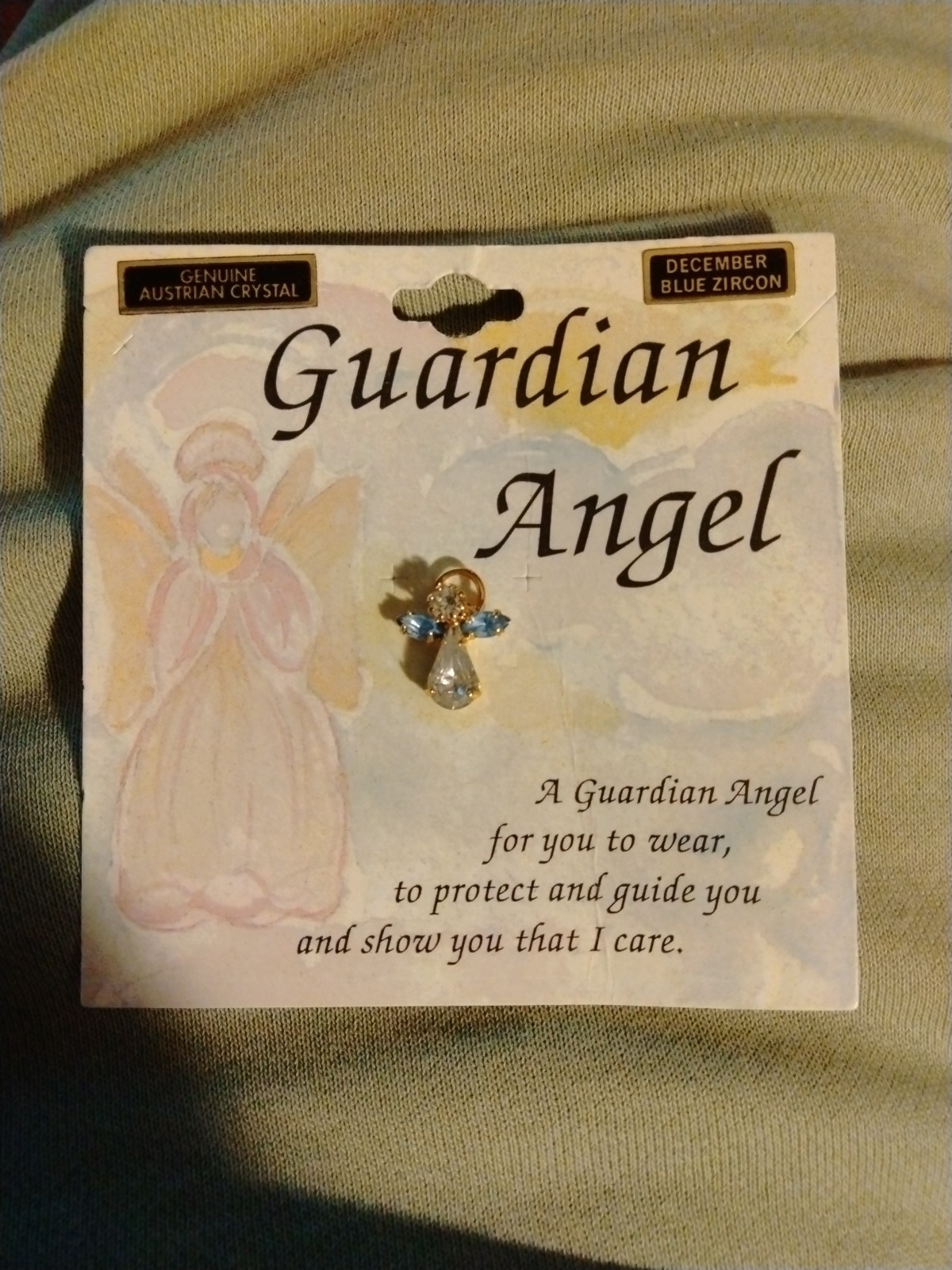Guardian Angel vintage 1999 Austrian Crystal DEC. Blue Zircon Birthstone Pin