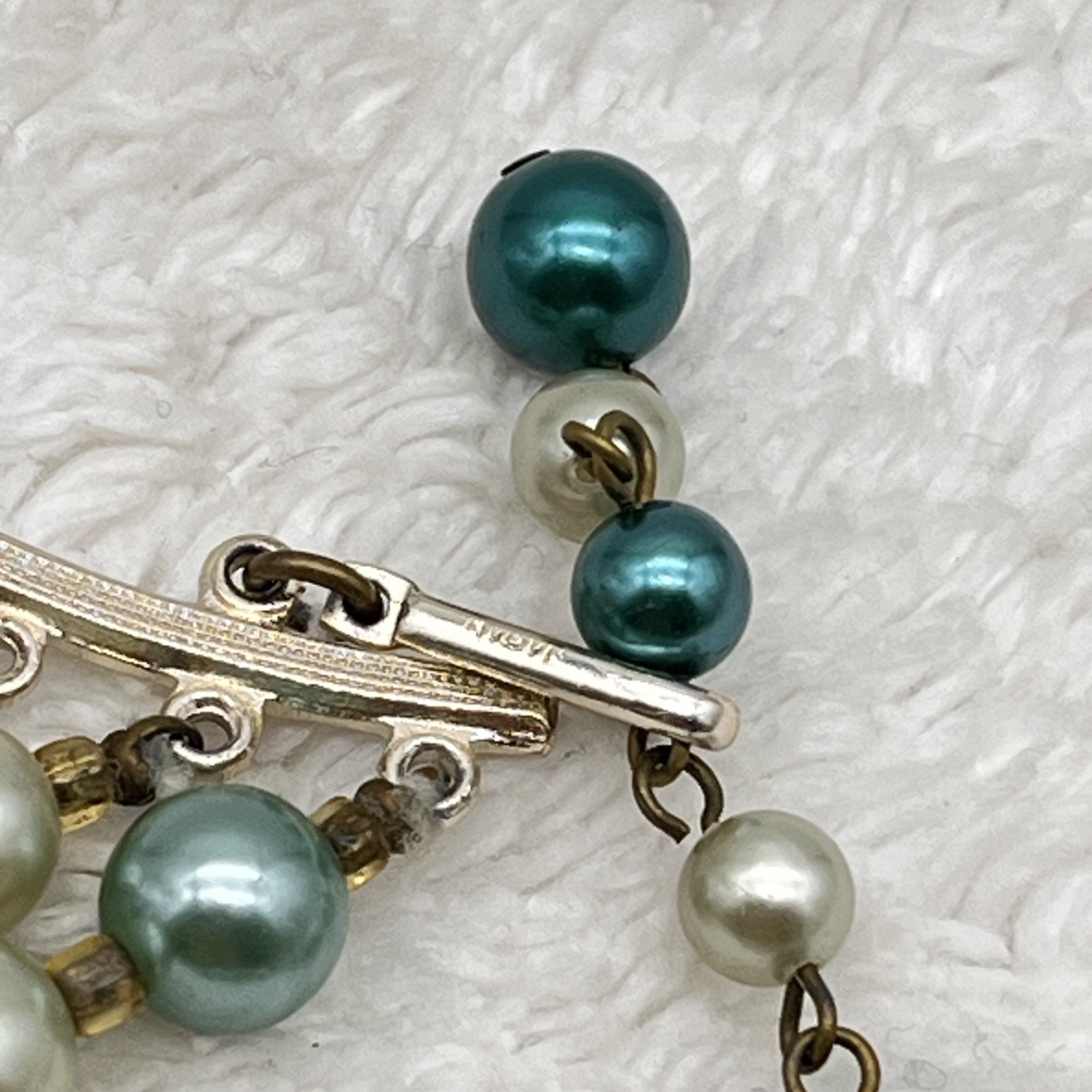 Vintage Green Plastic Jewelry Set Green Beads Triple Strand Necklace Earrings