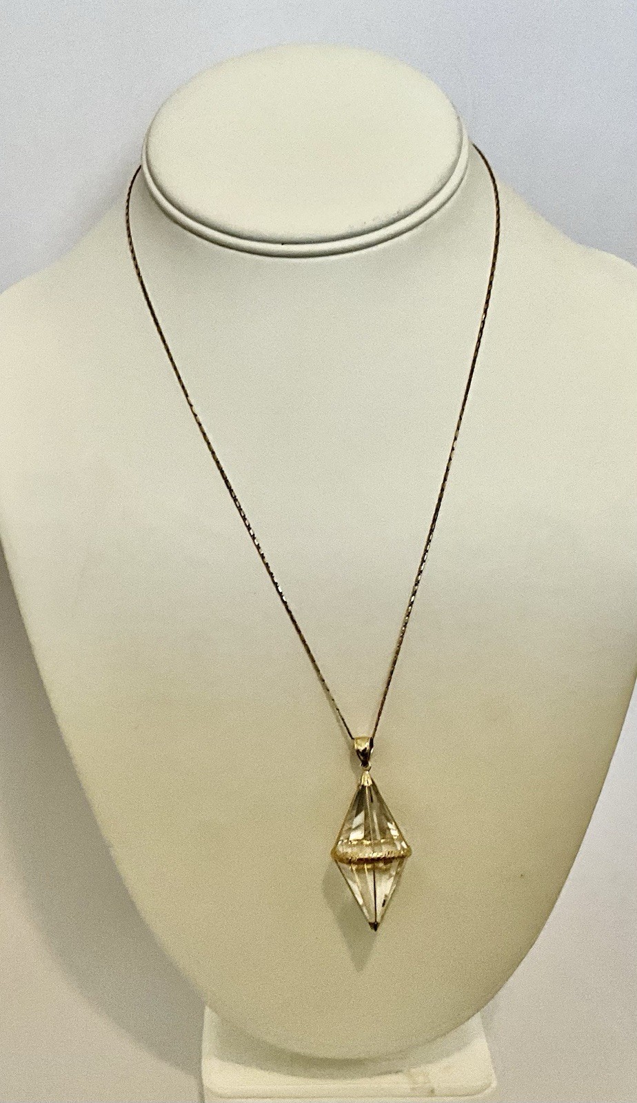 Vintage 14K Rock Crystal Pendulum Pendant Necklace BODHI Plumb Bob 14k chain