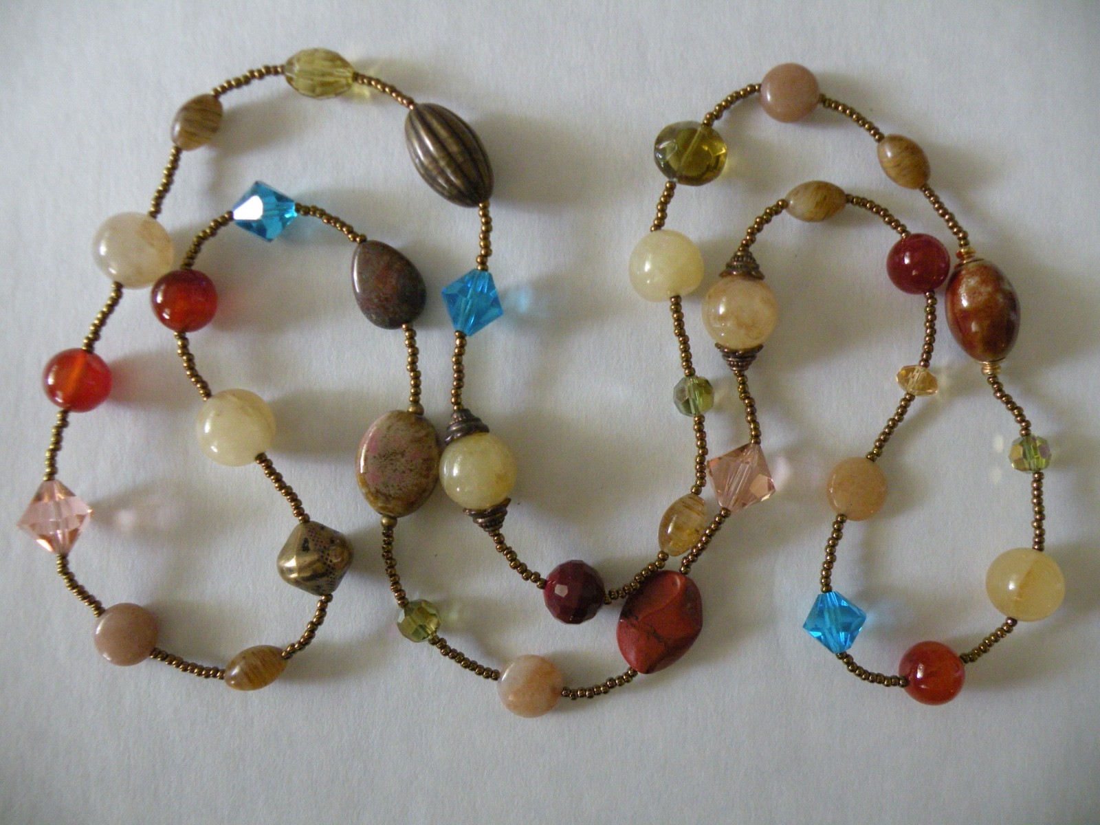 Vintage Multicolor Mixed Polished Gemstones & Faceted Crystal Bead Necklace 40″