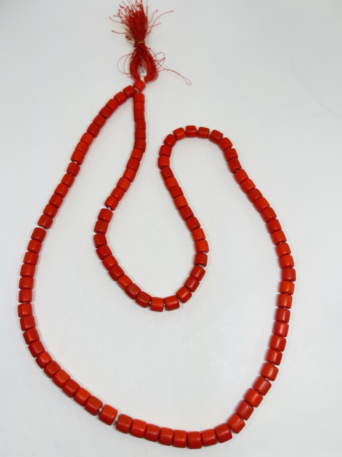 Antique Old Orange Red Ox Blood Coral Beads Mala Necklace 26” Japa Beads Nature