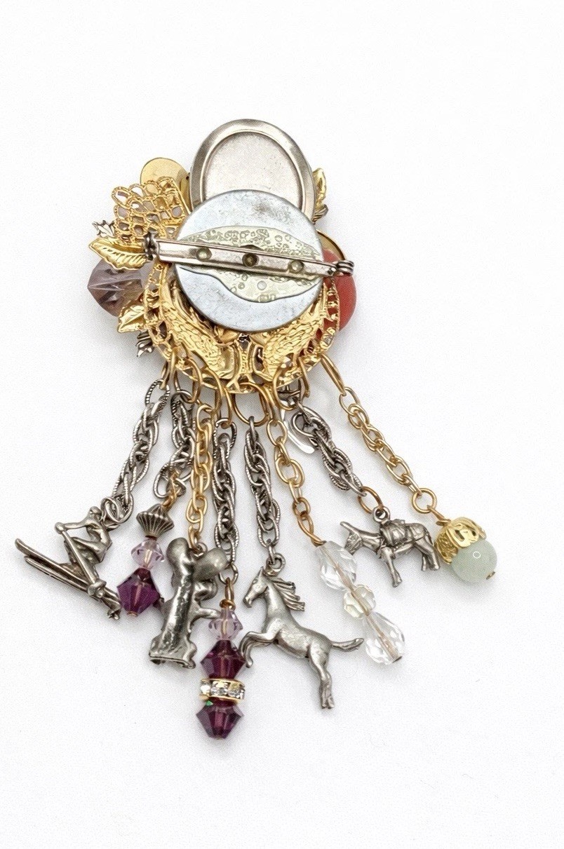 OOAK Assemblage Charm Brooch Wearable Art Dangle Statement Pin