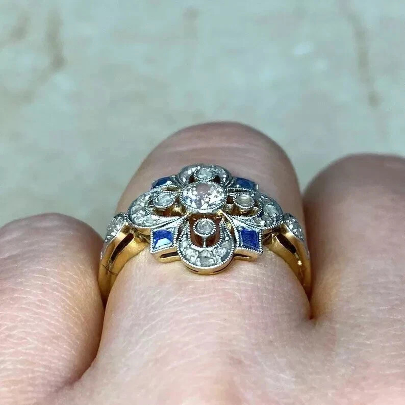 1920s Edwardian Vintage Art Deco Filigree Sapphire Diamond Engagement Gift Ring
