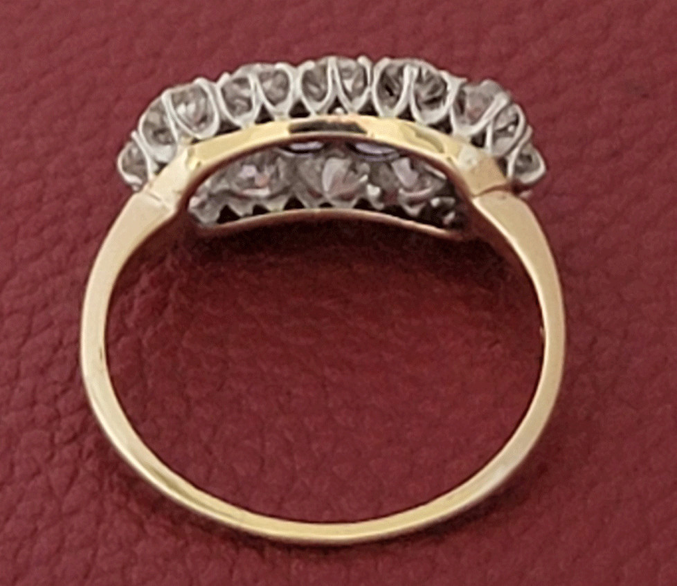 Antique Old European Cut Diamond & Blue Sapphire 14K Gold & Platinum Ring